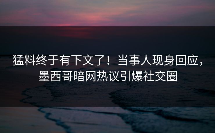 猛料终于有下文了！当事人现身回应，墨西哥暗网热议引爆社交圈
