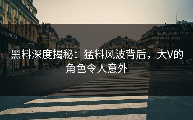 黑料深度揭秘：猛料风波背后，大V的角色令人意外